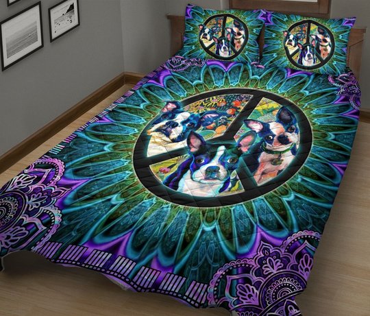 CHEH1004 Hippie Boston Terrier Quilt Bed Set