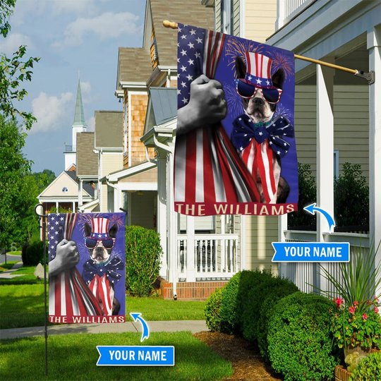 BIF1502 Boston Terrier Independence Day Personalized Flag