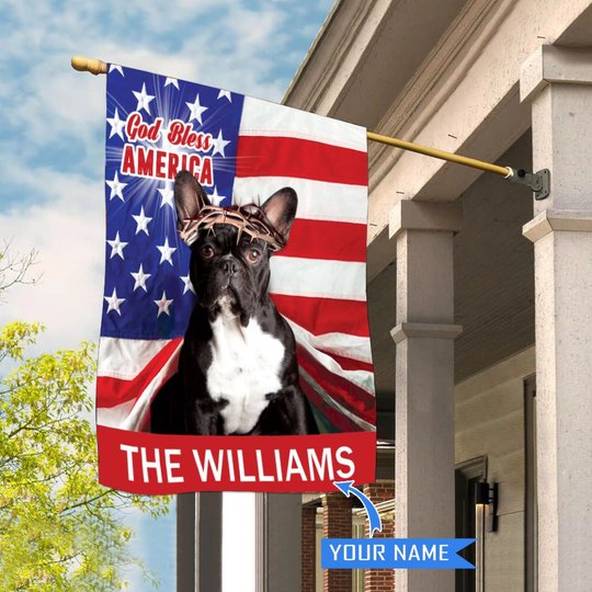 CHFD3003 Boston Terrier God Bless America Personalized House Flag