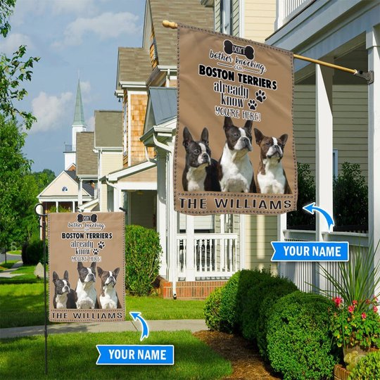 BIF1406 Boston Terrier Don't bother knocking personalized flag