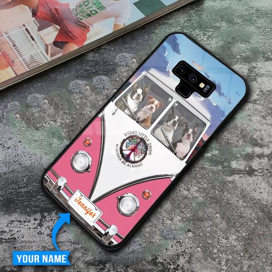 THP20070307 Hippie Boston Terrier Personalized Glass Phone Case