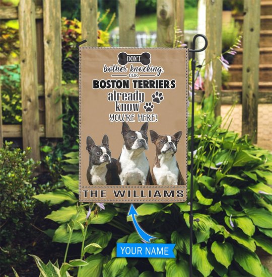 BIF1406 Boston Terrier Don't bother knocking personalized flag