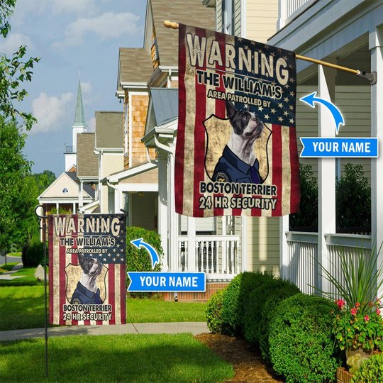 BIF20070204 Patrolled by Boston Terrier Personalized Flag