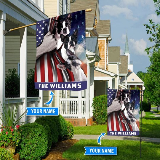 HUFDOG1001 Boston Terrier Personalized Flag