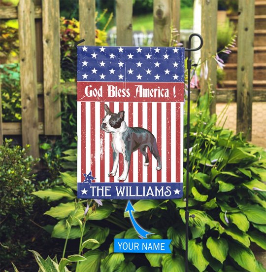 CHFD3014 Boston Terrier God Bless America Personalized Flag