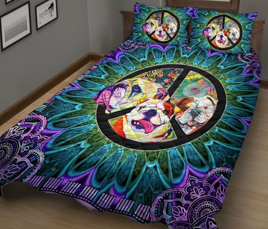 CHEH1002 Hippie Bulldog Quilt Bed Set
