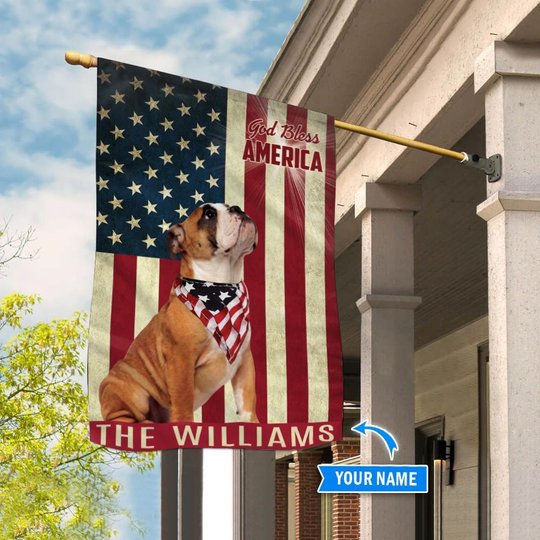 THF0181 Bulldog God Bless America Personalized Flag