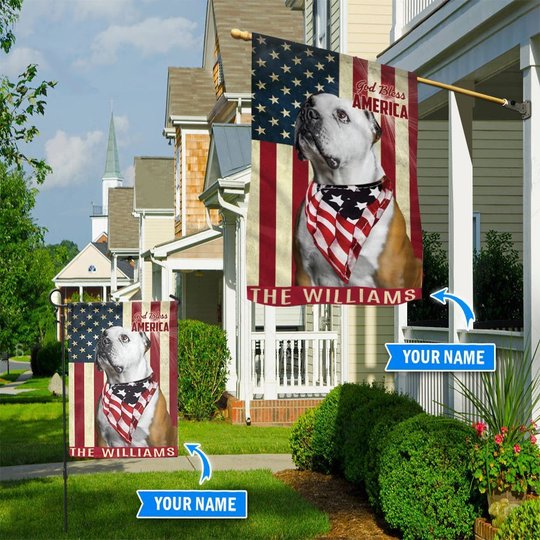 THF0202 American Bulldog God Bless America Personalized Flag