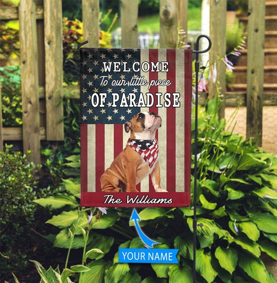 BIF20071307 Bulldog Welcome To Our Paradise Personalized Flag