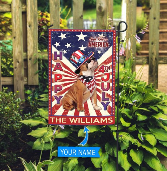 DIF6015-Bulldog God bless america - 4th of july Personalized Flag