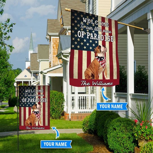 BIF20071307 Bulldog Welcome To Our Paradise Personalized Flag