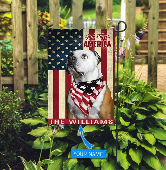 THF0202 American Bulldog God Bless America Personalized Flag