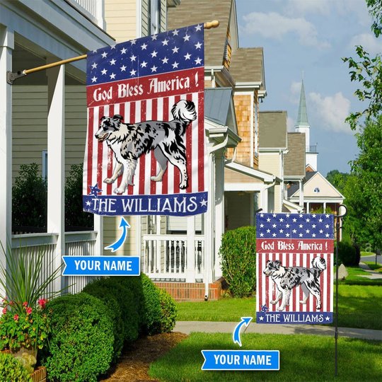 CHFD3013 Border Collie God Bless America Personalized Flag