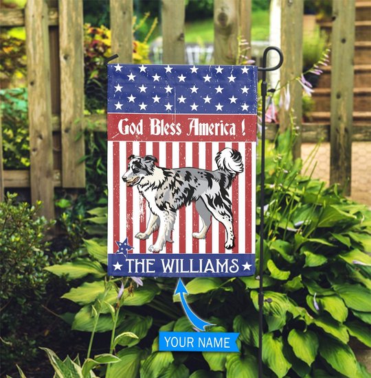 CHFD3013 Border Collie God Bless America Personalized Flag