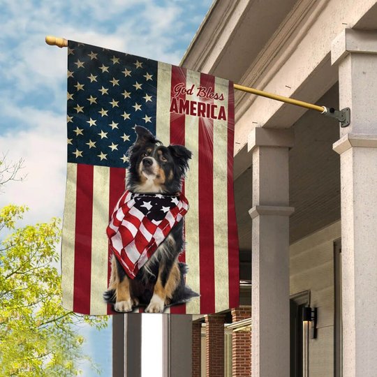 THF0119 Border Collie God Bless House Flag