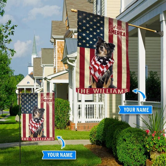 THF0164 Border Collie God Bless America Personalized Flag