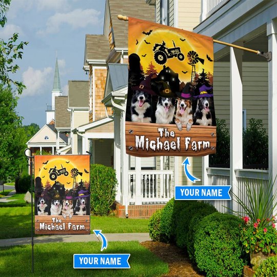 TUF1103 Border collie Halloween Farm Personalized Flag