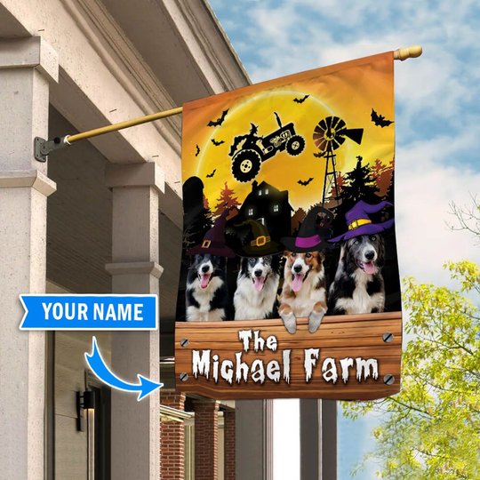 TUF1103 Border collie Halloween Farm Personalized Flag
