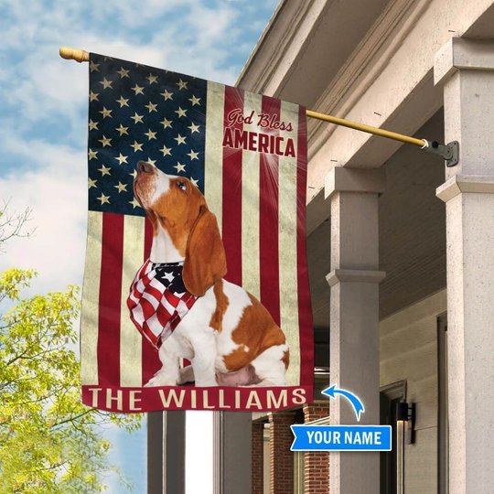 THF0161 Basset Hound God Bless America Personalized Flag
