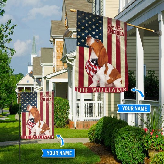THF0161 Basset Hound God Bless America Personalized Flag