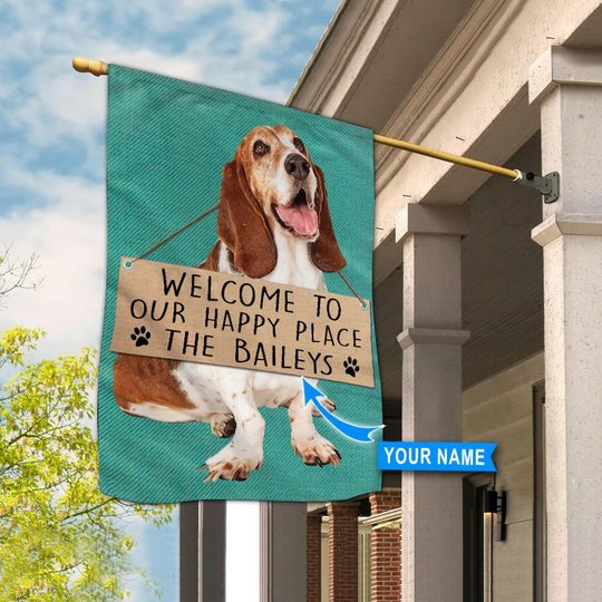 THF20072902 Basset Hound-Welcome to our happy place Personalized Flag