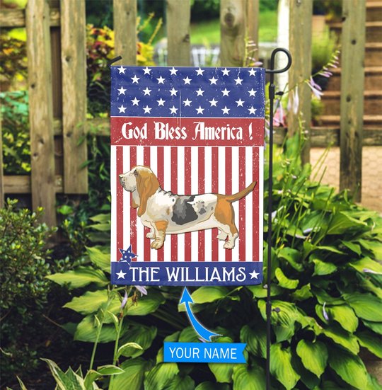 CHFD3012 Basset Hound God Bless America Personalized Flag
