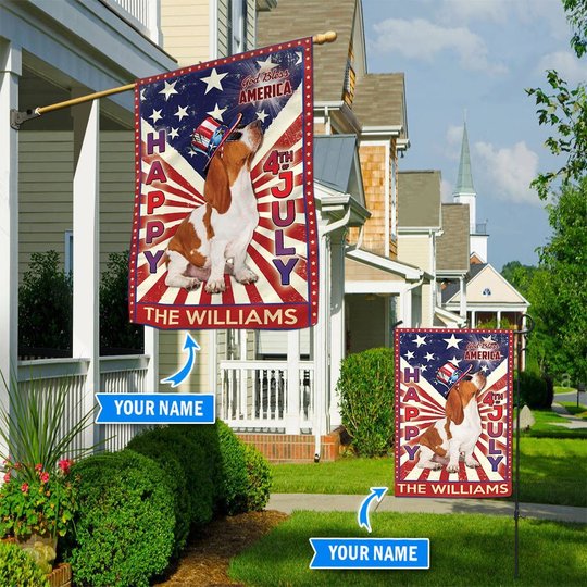 DIF6012-Basset Hound God bless america - 4th of july Personalized Flag