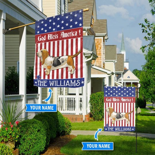 CHFD3012 Basset Hound God Bless America Personalized Flag