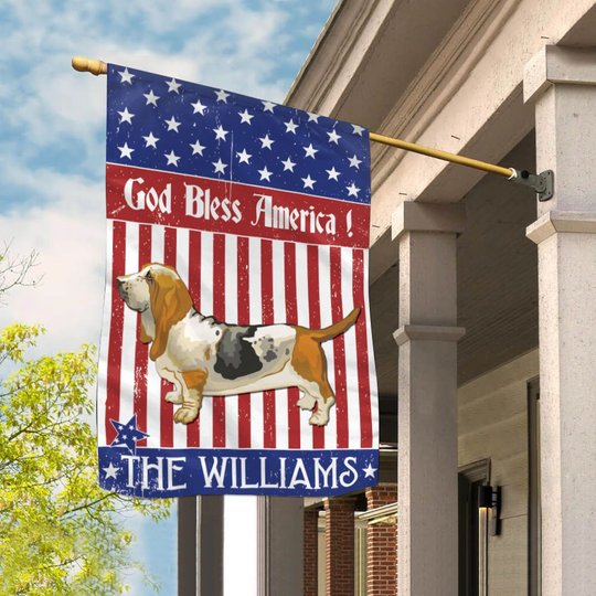 CHFD3012 Basset Hound God Bless America Personalized Flag