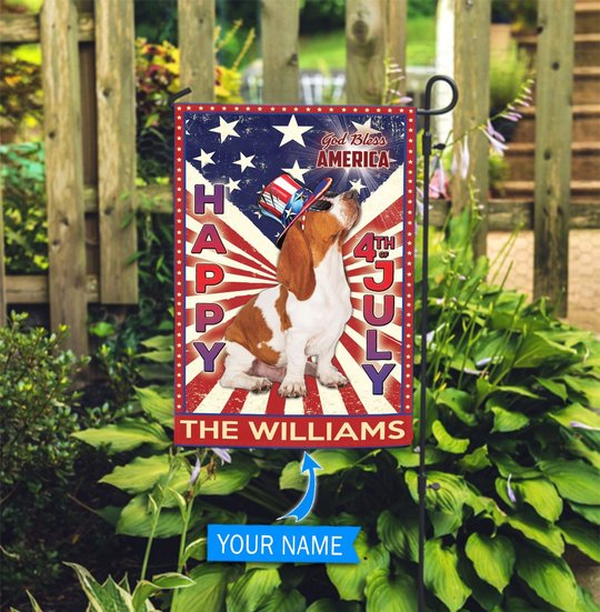 DIF6012-Basset Hound God bless america - 4th of july Personalized Flag