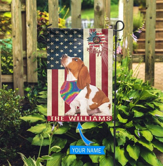 MHFCHO209 BASSET HOUND Hippie Personalized Flag