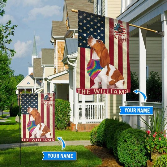 MHFCHO209 BASSET HOUND Hippie Personalized Flag