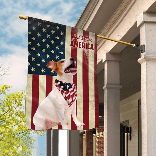 THF0128 Jack Russell Terrier God Bless House Flag