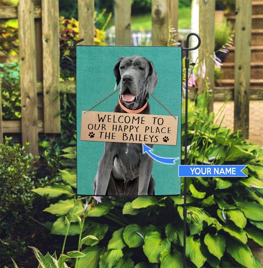 THF20072909 Great Dane-Welcome to our happy place Personalized Flag