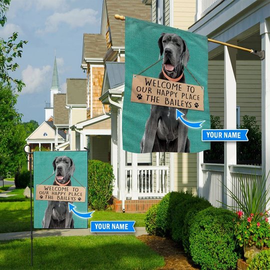 THF20072909 Great Dane-Welcome to our happy place Personalized Flag