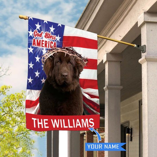 CHFD3009 Newfoundland Dog God Bless America Personalized House Flag
