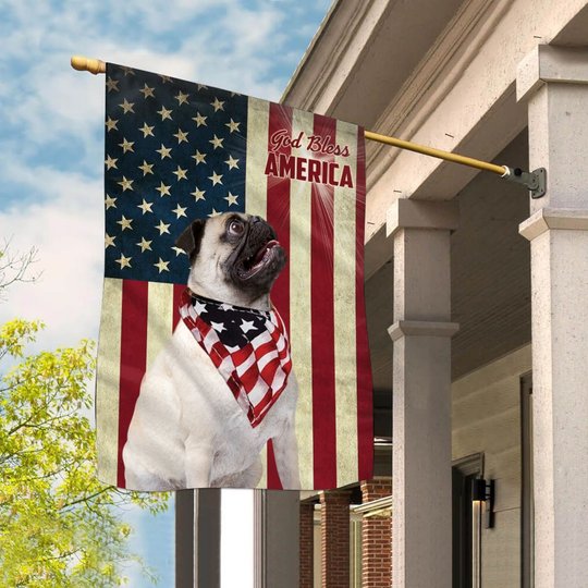 THF0130 Pug God Bless House Flag