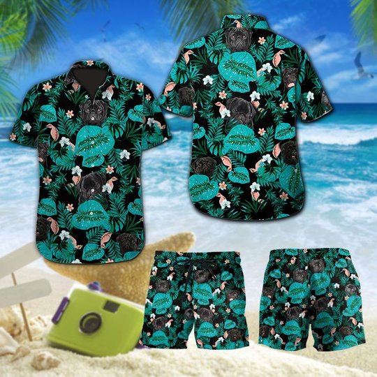 DITCOMBODOG1004- Black Pug- Hawaii Shirts -Men's Shorts