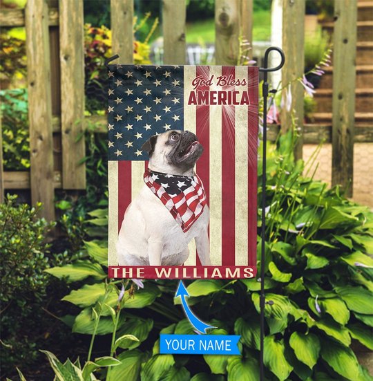 THF0175 Pug God Bless America Personalized Flag