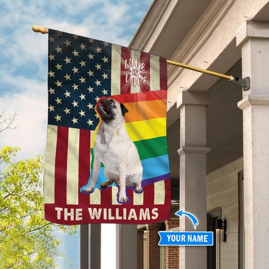MHFCHO308 Pug LGBT Personalized Flag