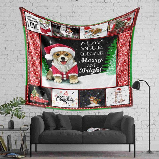 DDUSAB121103 Corgi Xmas Fleece Blanket – Made in USA