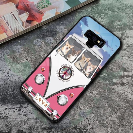 THP20070312 Hippie Corgi Glass Phone Case