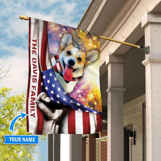 HUF0103 Corgi Personalized Flag