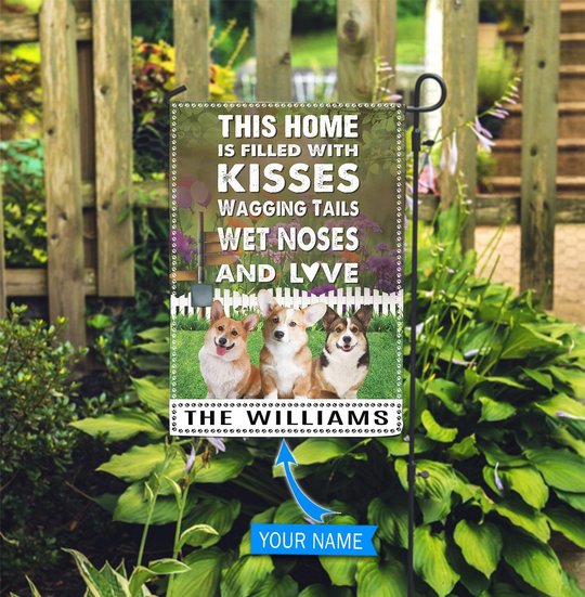 BIF2501 Corgi This Home Is Filled With Kisses personalized flag