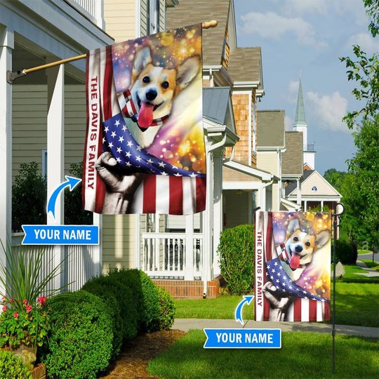 HUF0103 Corgi Personalized Flag