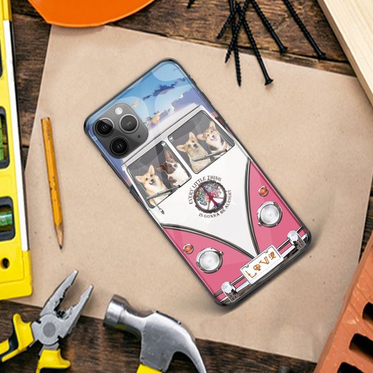 THP20070312 Hippie Corgi Glass Phone Case