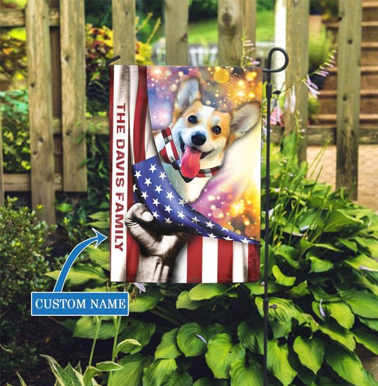 HUF0103 Corgi Personalized Flag