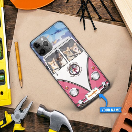 THP20070311 Hippie Corgi Personalized Glass Phone Case