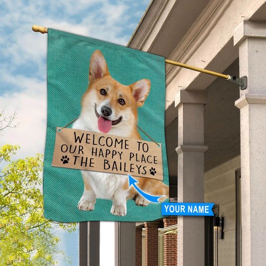 THF20072404 Corgi-Welcome to our happy place Personalized Flag