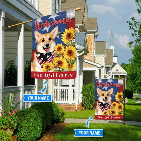 DIF12005-Corgi Personalized Flag